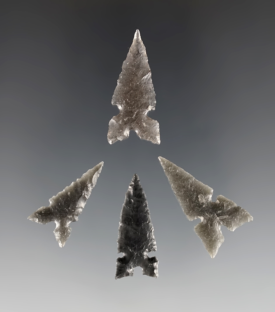 Set of 4 finely made Sidenotch Arrow Points in excellent condition. Found in the Great Basin.