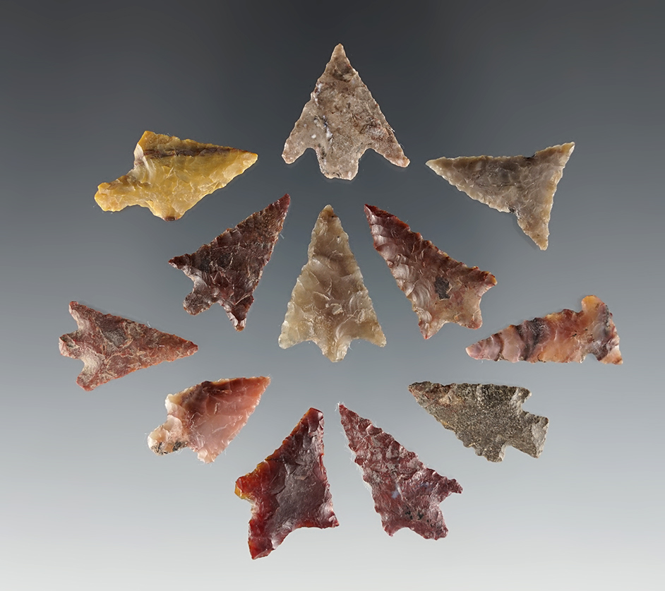 Set of 12 colorful Gempoints found in Clackamas Co., Oregon. The largest is 1".