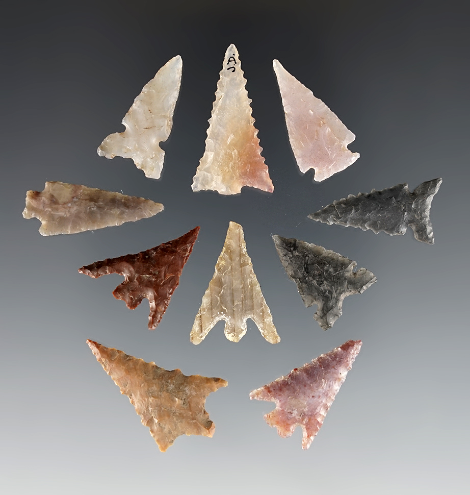 Set of 10 nicely made points found near the Columbia River in Washington.