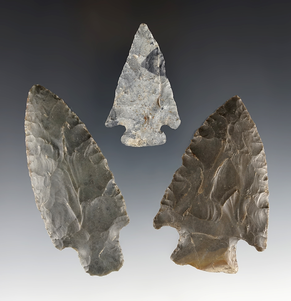 Set of well made Ohio points including an Archaic Cornernotch, Adena & Hornstone Hopewell.