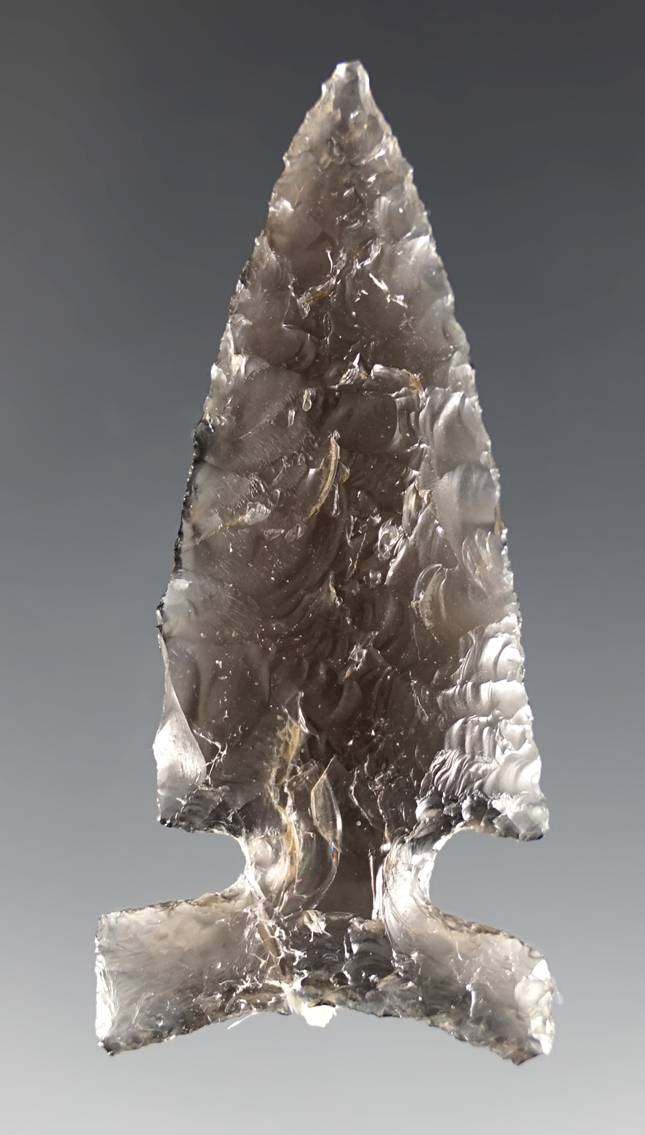 2 5/16" Northern Side Notch - Obsidian. Lake Co., Oregon. One basal end is reattached.