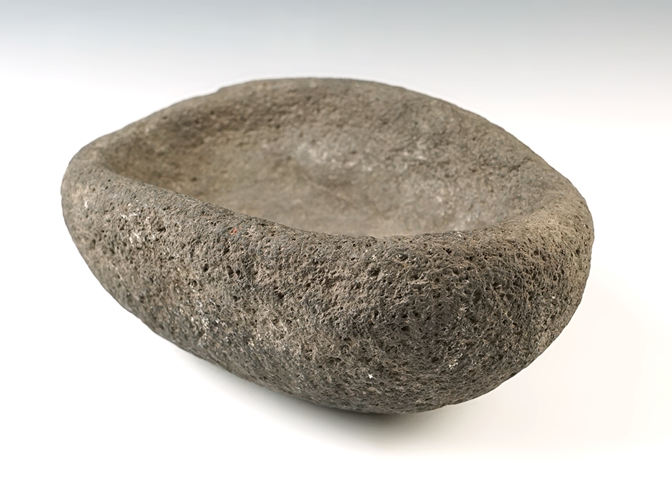 Deeply scooped 8 3/8" x 6" nicely styled stone bowl recovered in Kentucky.