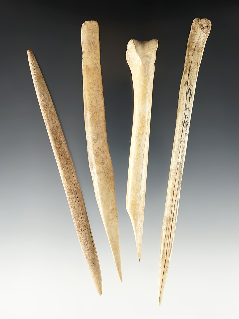 Set of 4 Bone Awls/Hairpins found in Kentucky. The largest is 6 3/8".