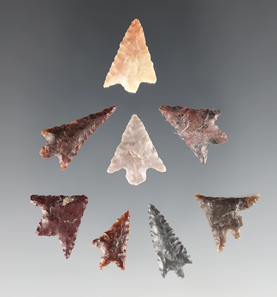 Set of 8 colorful Gempoints found in Clackamas Co., Oregon. The largest is 7/8".