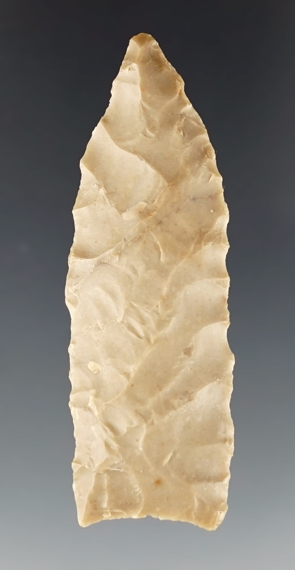 2 3/16" Milnesand made from tan-colored chert. Found in Odessa, Texas. Rogers COA.