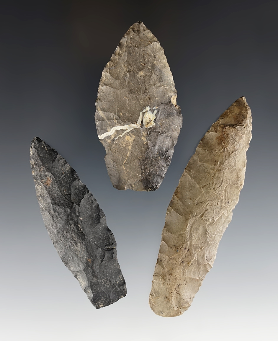 Set of three nicely made Ohio Paleo Lanceolates. The largest is 3 9/16".
