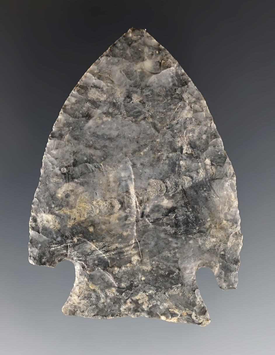 Thin and well made 2 5/16" Intrusive Mound - patinated Coshocton Flint. Ross Co., Ohio.