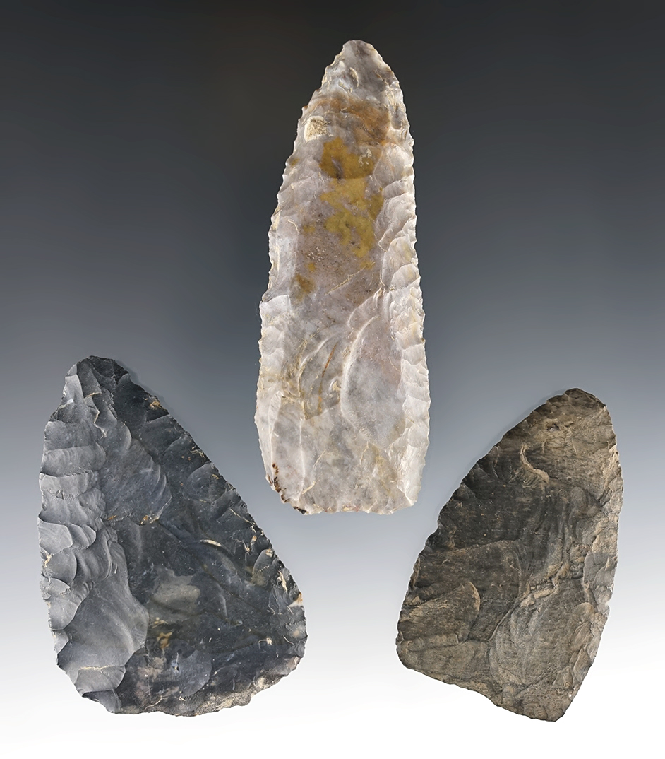 Set of three well made Ohio Blades. All are made from Coshocton Flint. The largest is 3 5/8".