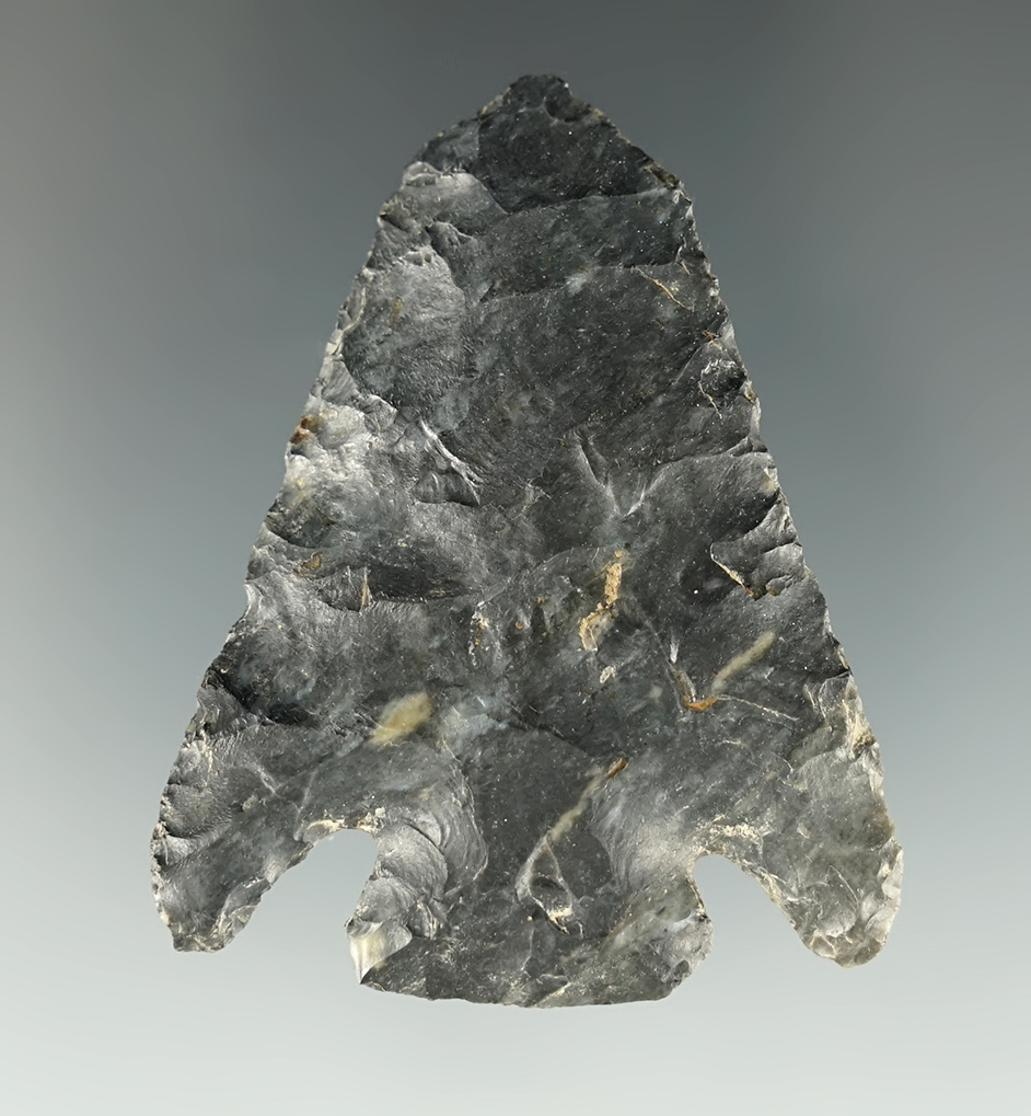 2 1/8" Ohio Basal Notch made from Coshocton Flint with a pentagonal shape to the tip.