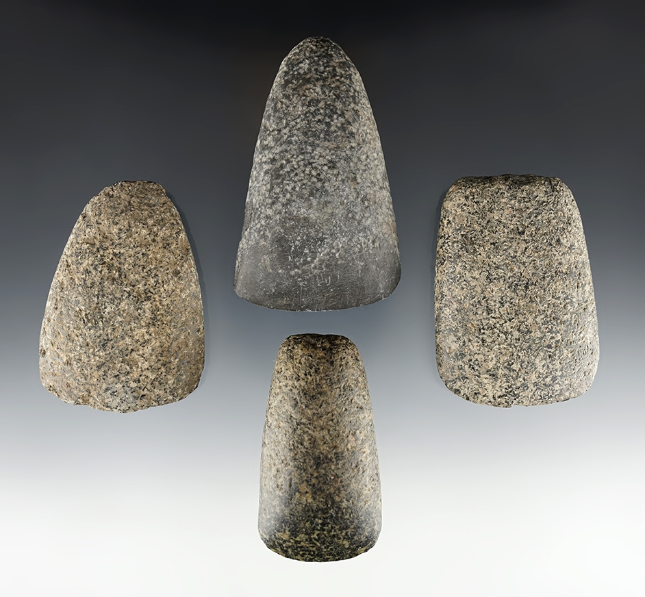 Set of 4 Ohio Celts made from patinated Hardstone. The largest is 3 5/16".