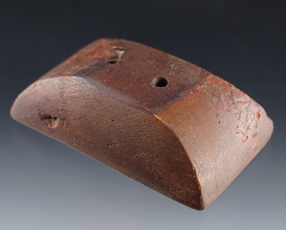 Nicely made 2 9/16" Semi-Keeled Gorget made from Claystone. Found in Ross Co., OH in 1918.