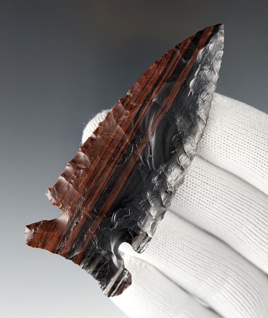Beautiful 3 3/8" Sidenotch Knife made from Triple Flow Obsidian. 1/2 professionally restored.