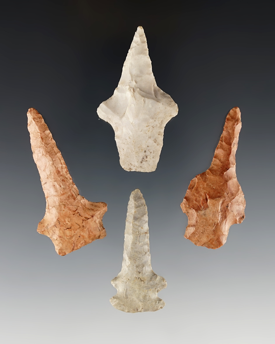 Set of 4 assorted Drills found in the Midwestern U.S. The largest is 2".
