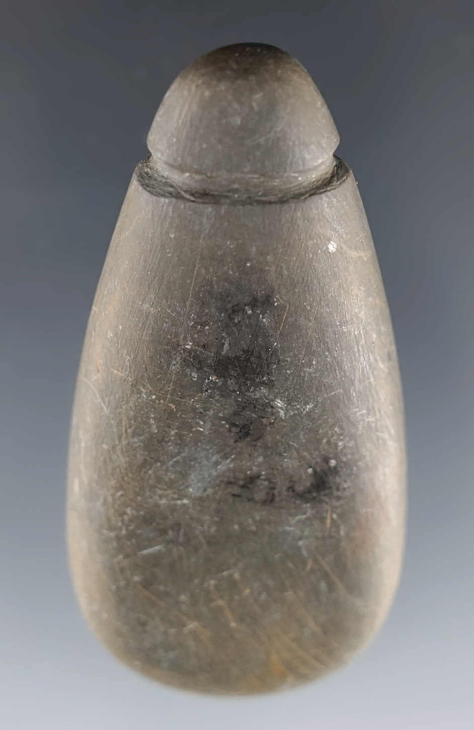 Fine 2 1/2" Grooved Plummet found in Ohio with good polish to the surface. Davis COA, G-8.