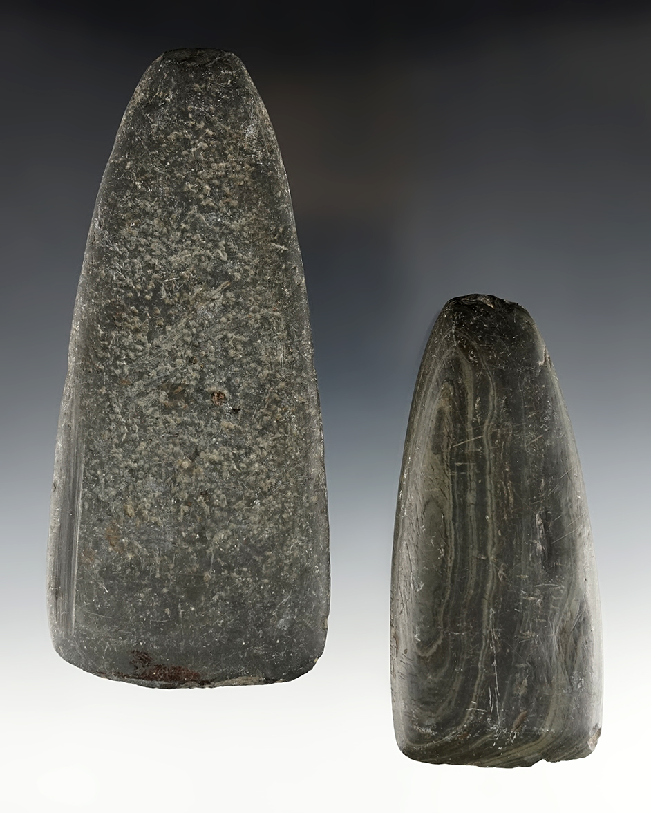 Pair of Celts found close to Ft. Ancient in Adams Co., Ohio. The largest is 5 5/8".