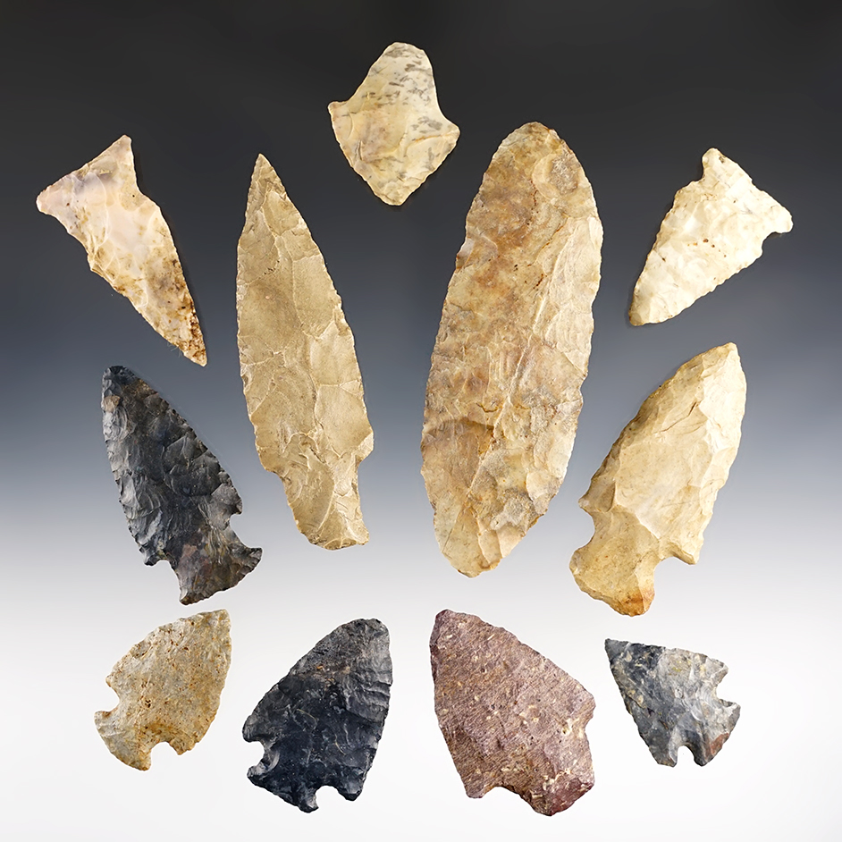 Set of 11 points found in Fayette Co., Illinois on the Brownstown family farm.