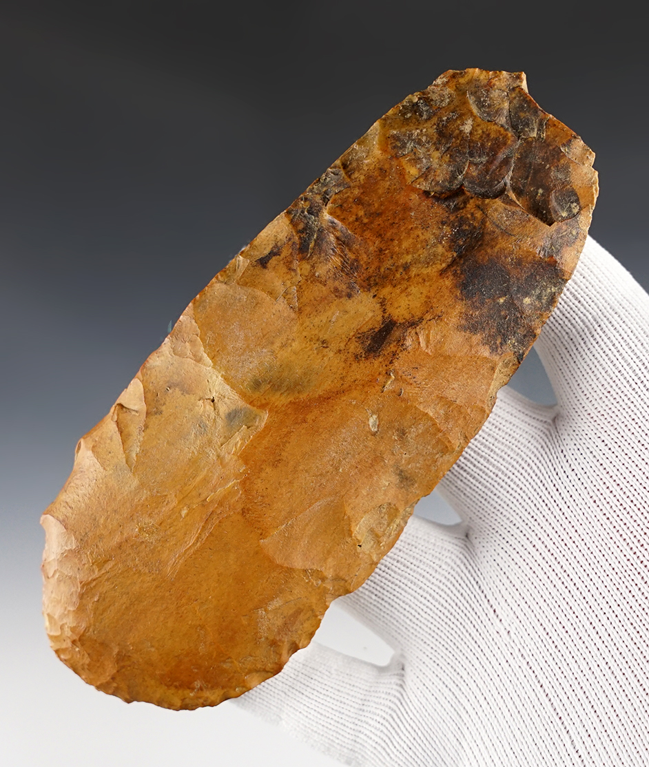 5 5/8" Flint Celt/Hoe made from deeply patinated tan chert.  Midwestern U.S.  COA