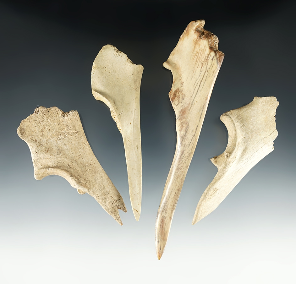 Set of 4 Bone Trigger Awls found in Kentucky. The largest is 6 1/4".