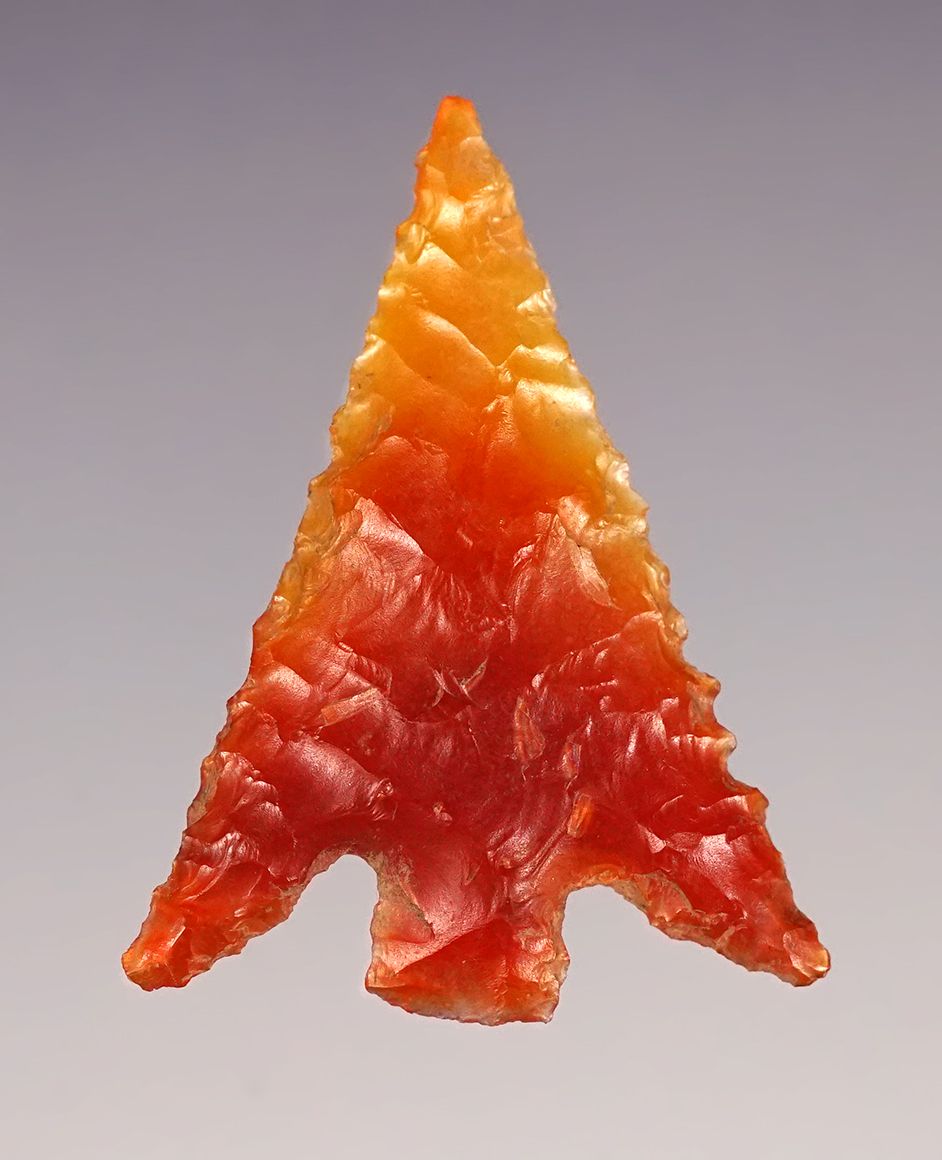 13/16" beautifully flaked Columbia Plateau made from red and gold Agate. Washington.