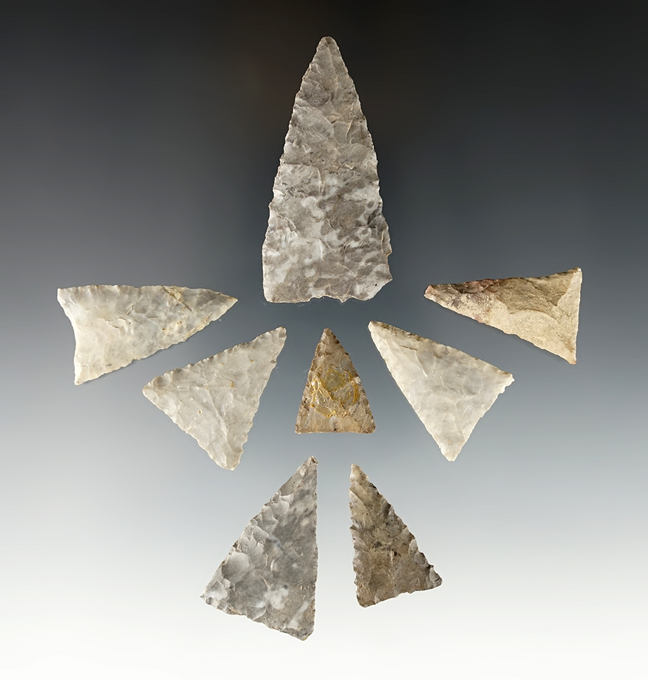 Set of 8 classic Triangle points found by James Moffett, Tuscarawas Co., Ohio