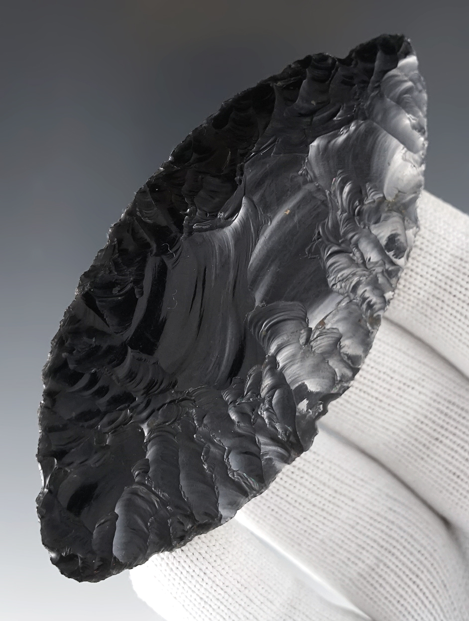 Finely flaked 3 11/16" Obsidian Blade found in Oregon.