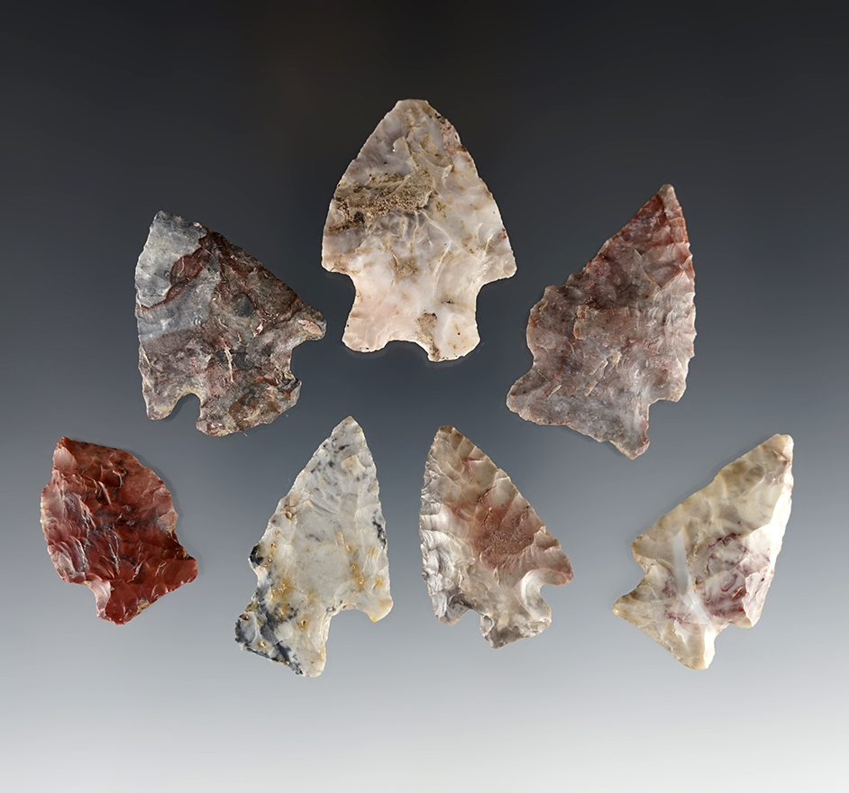 Set of 7 colorful Ohio points in nice condition. The largest is 1 3/4".