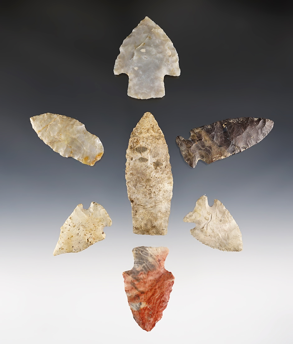 Set of 7 assorted Ohio points. Nice variety of types and materials. The largest is 2 15/16".