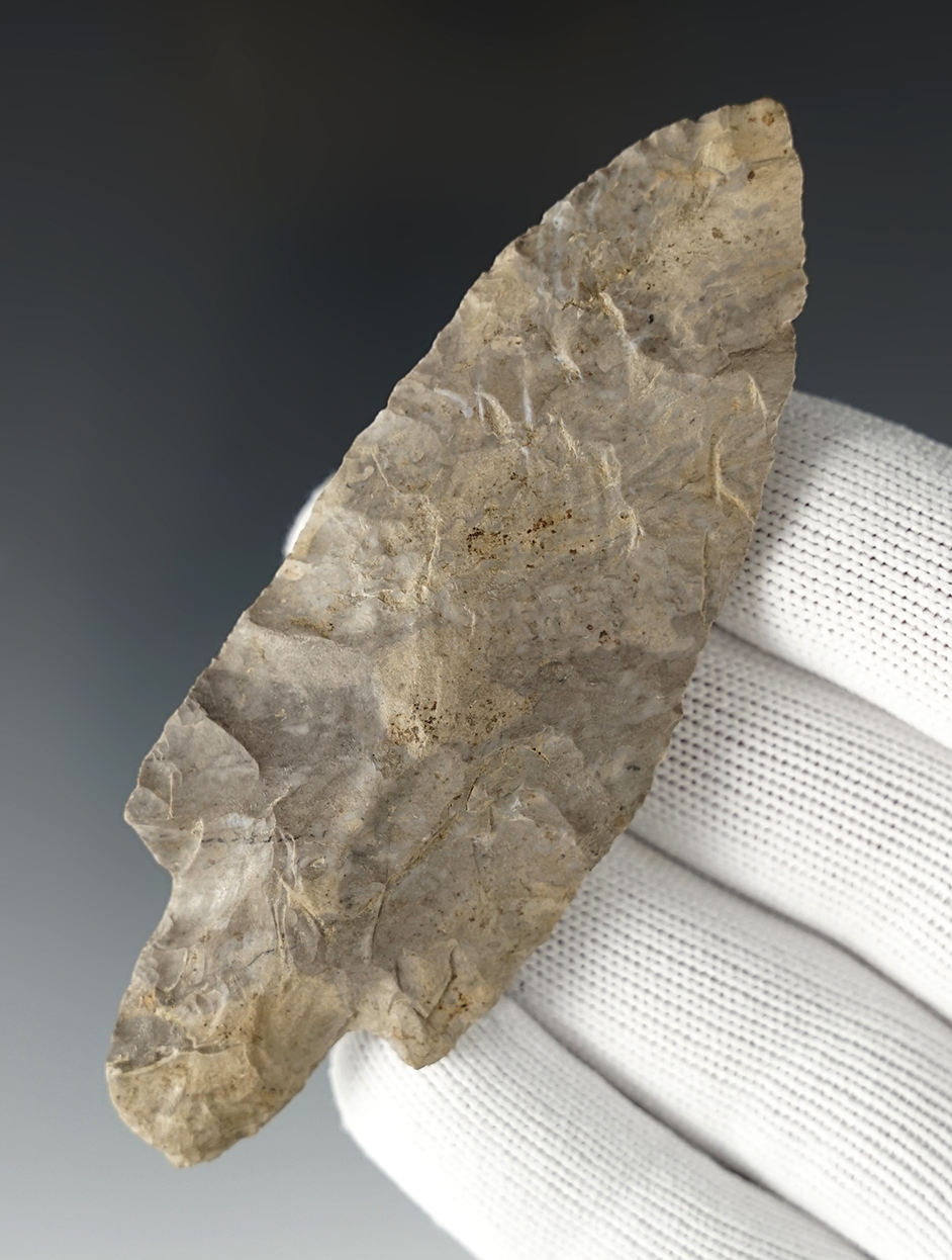 3 13/16" Ohio Adena that is well patinated and nicely made. Good ancient grinding to the stem