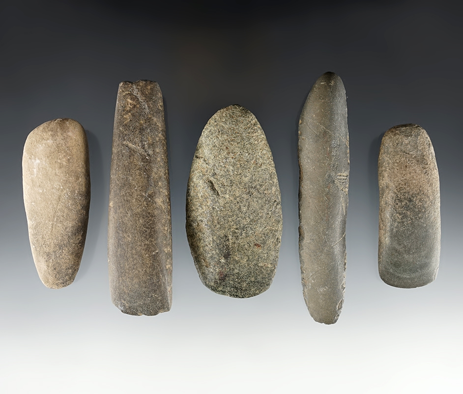 Set of 5 Stone Tools found in Ohio and Indiana. The largest is 4 3/16".