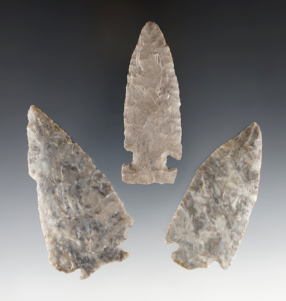 3 classic Ohio points including a Decatur Fracture Base, Pentagonal and a Thebes E-Notch.