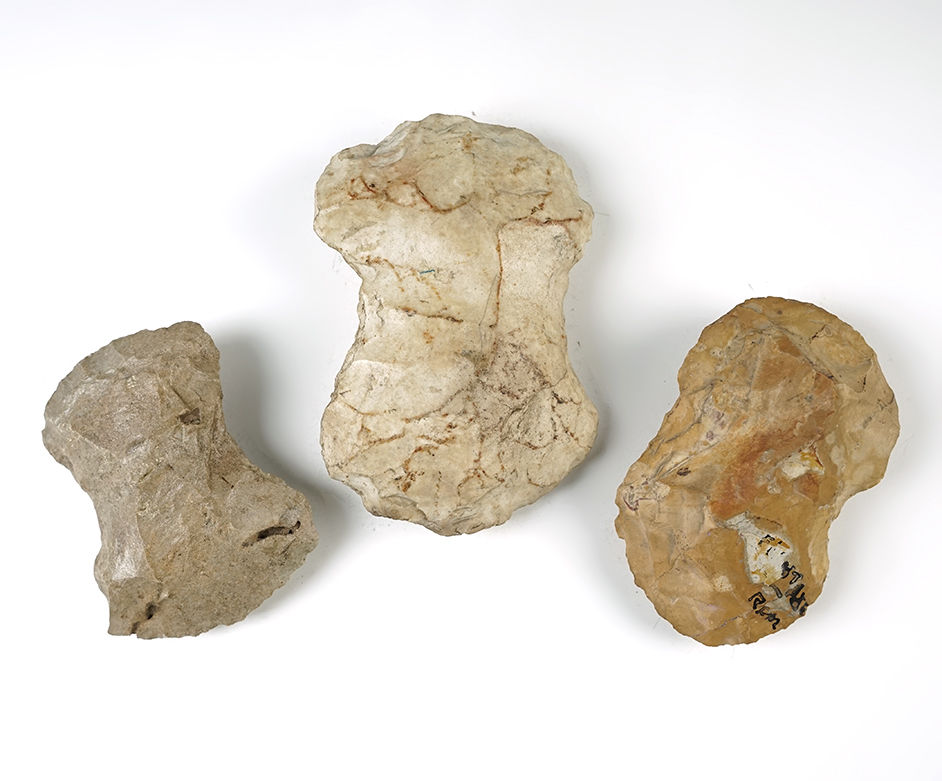 Set of 3 heavily patinated Flint Axes found in Oklahoma. The largest is 4 5/8".