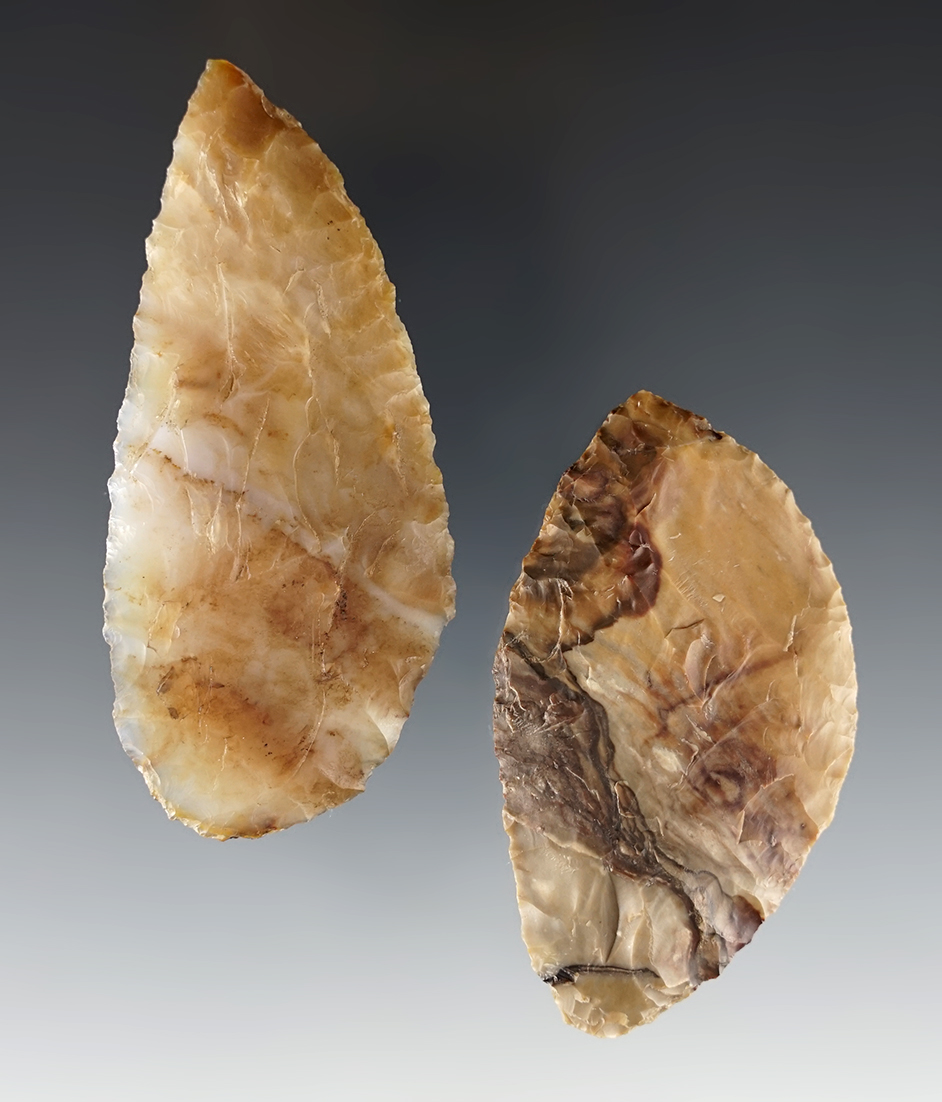 Pair of colorful Blades found near the Columbia River, Oregon. One has a very minor tip ding.