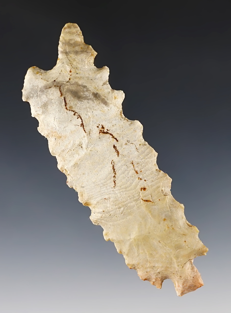 Incredible 4 1/8" Eccentric found in Kansas. Made from patinated Kay County Chert. Nice Relic!