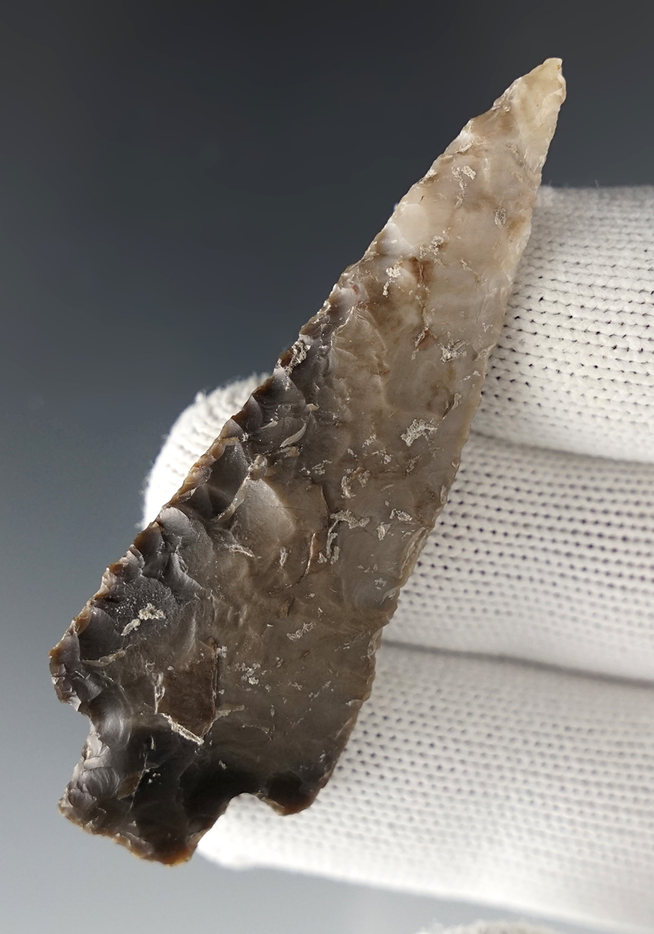 Fine 2 5/8" Gatecliff made from multi-colored flint. Found near the Columbia River, Washington