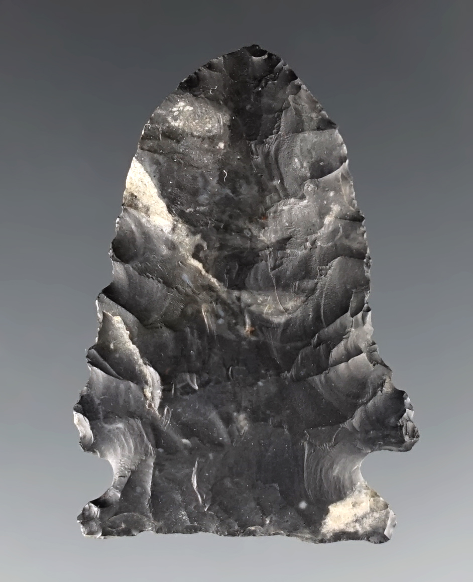 1 7/16" miniature Decatur Fracture-Base found in Ross Co., Ohio. High-grade Coshocton Flint.