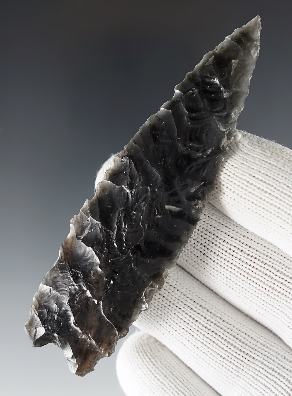 3 5/8" Humboldt Concave Base made from patinated Obsidian. Found in the Great Basin area.