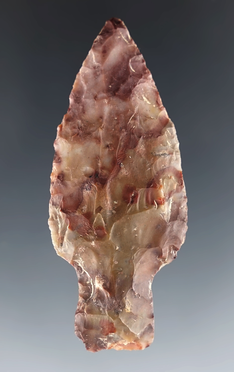 2 1/2" Ohio Bottleneck made from highly colorful Flint Ridge Flint. Nice ancient grinding.
