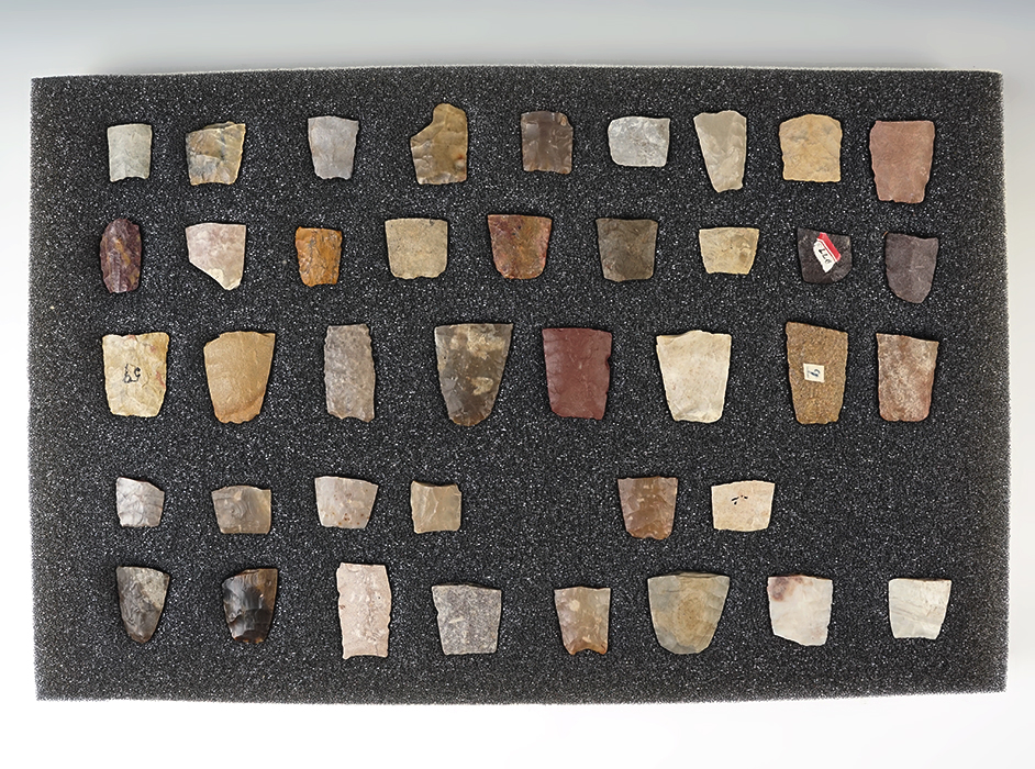 Set of 40 Paleo bases, mostly from the Western U.S. The largest is 1 5/16".