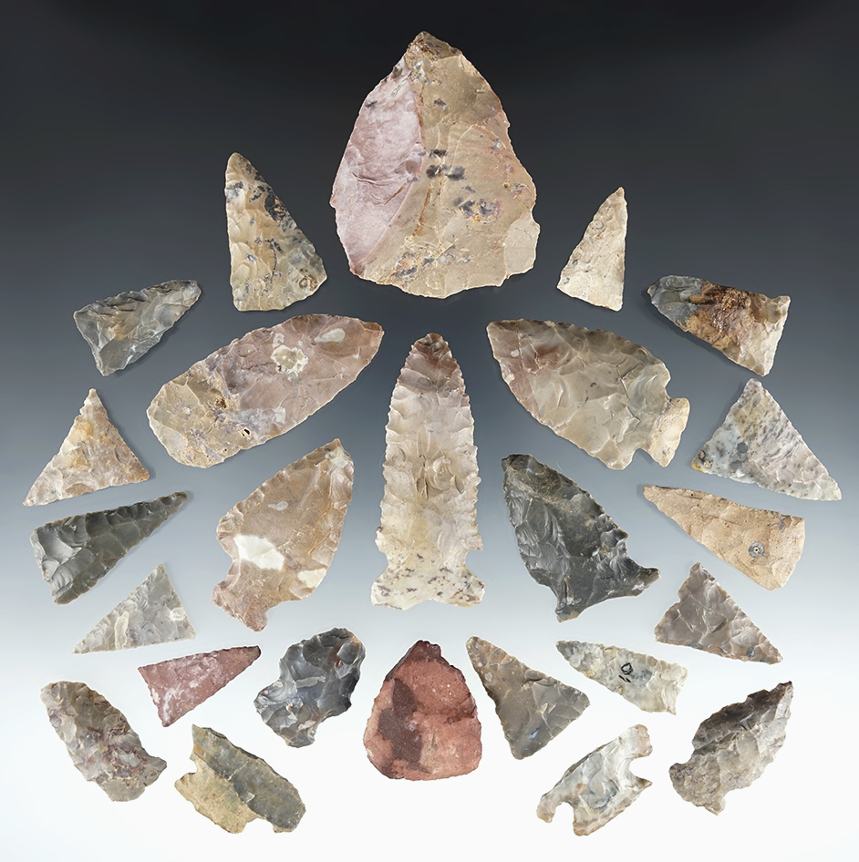 Set of 25 points found in Northeast Ohio. Most are made from are Pipe Creek Chert.