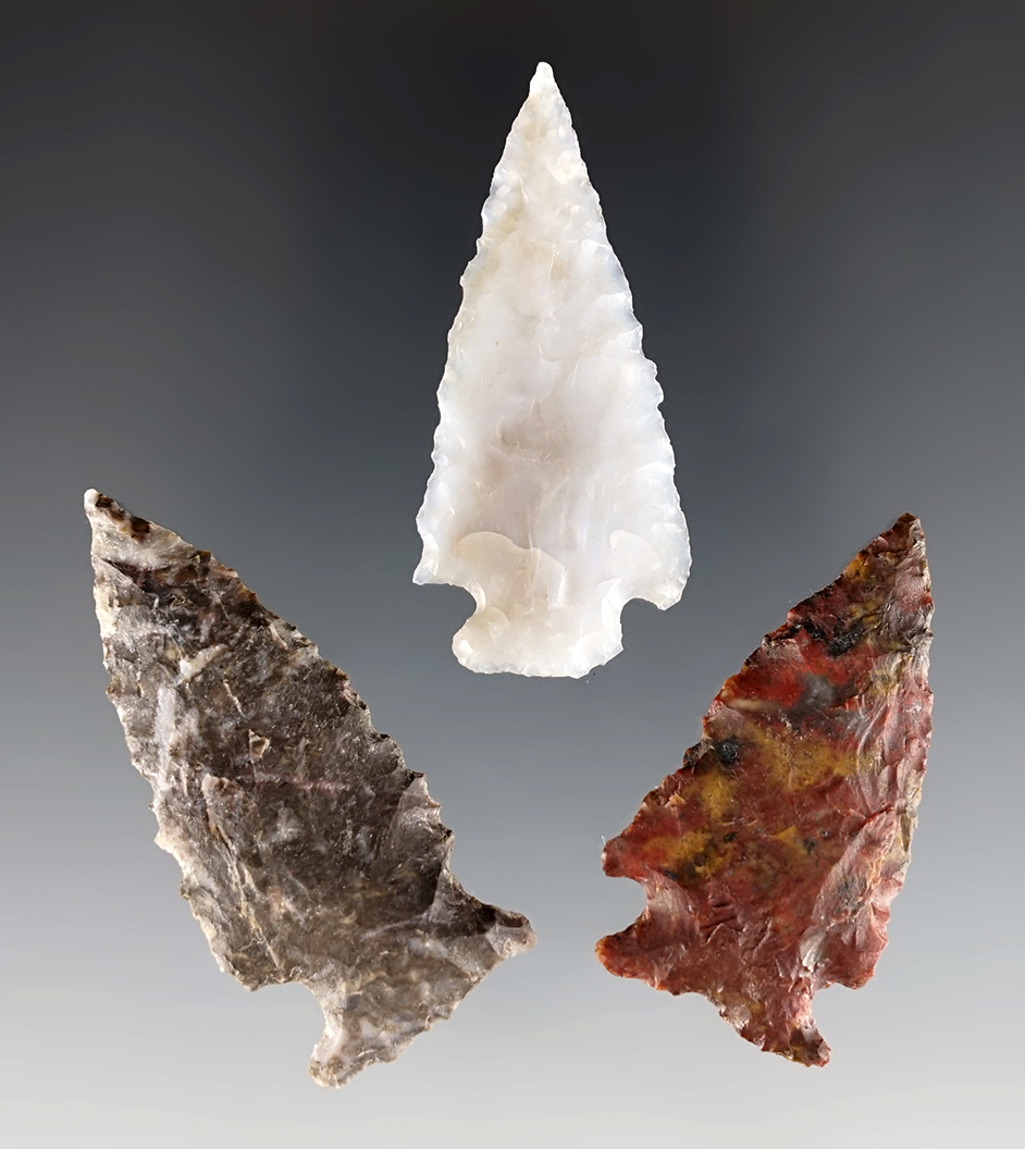 Set of three well made points found in the Western U.S. The largest is 1 15/16".